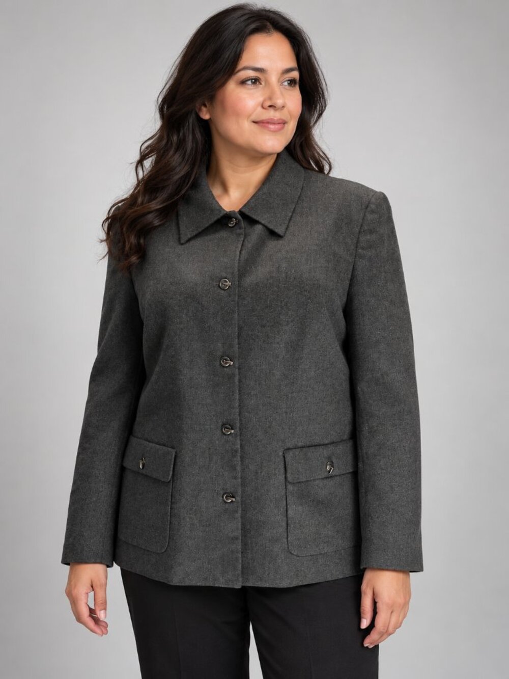 Talbots Gray 100% Wool Italian Fabric Button Front Jacket Women 12 Preppy